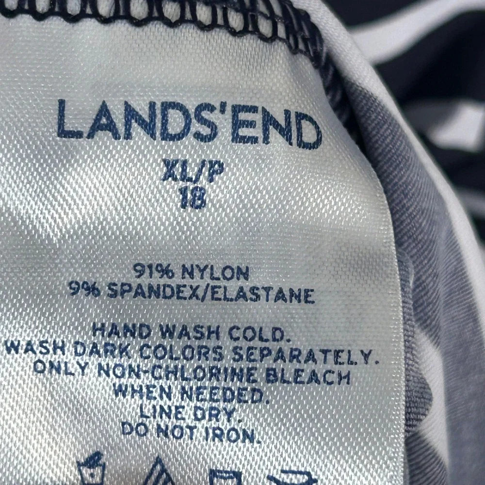 Lands' End Womens XL Petite‎ Navy Blue White Striped Swim Tunic Rash Guard Top